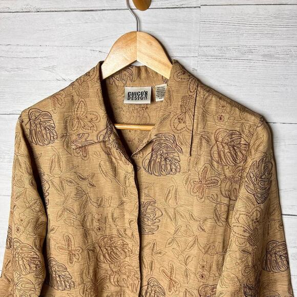Vintage Chicos Jacket Womens Size 1/Medium Silk & Linen Blend Embroidered Palm - Picture 7 of 16